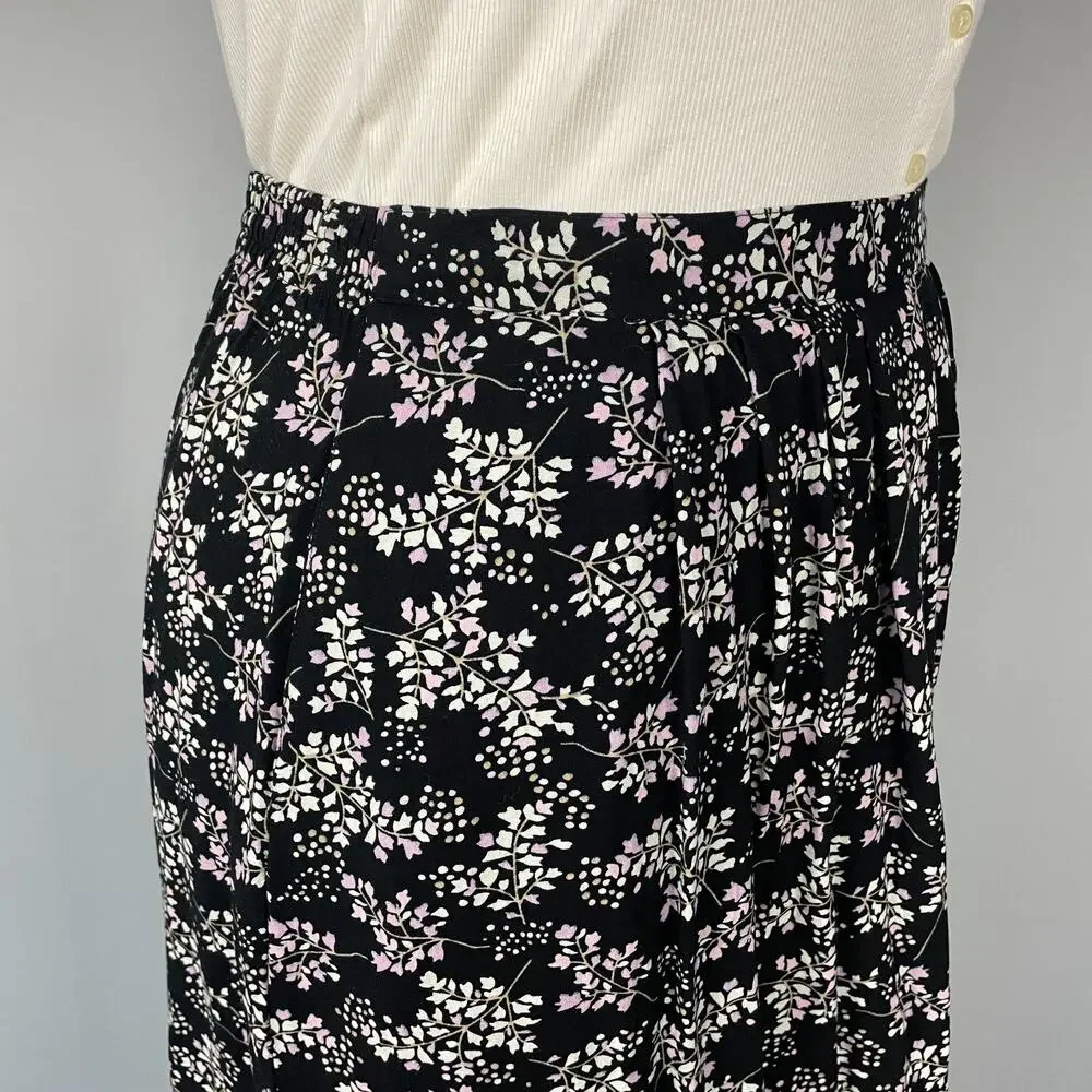 Knee Length Skirt Size Large Petite PL Black White Ditsy Floral A Line Y2K 90s